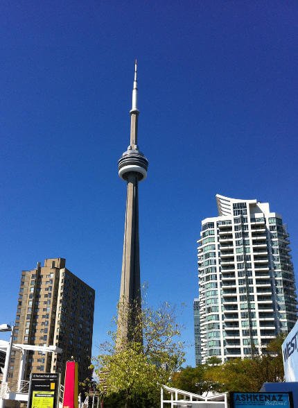 Toronto Top of CN Tower. View from Queens Quay